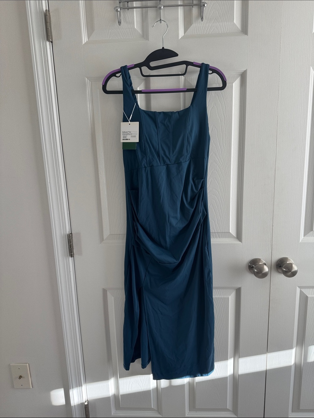 Halara Teal Square-Neck Midi Dress